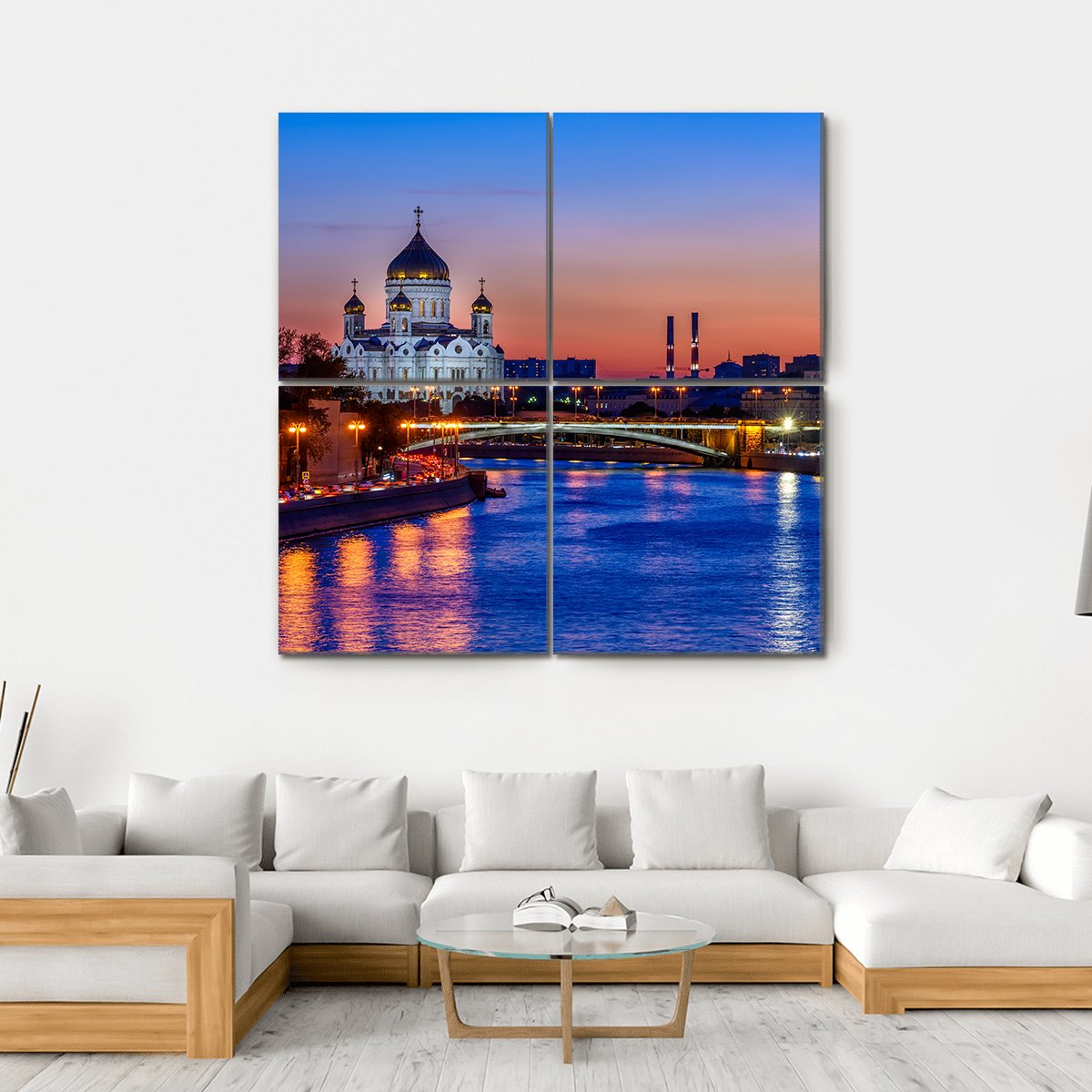 Cathedral Near Moscow River Canvas Wall Art-4 Square-Gallery Wrap-17" x 17"-Tiaracle