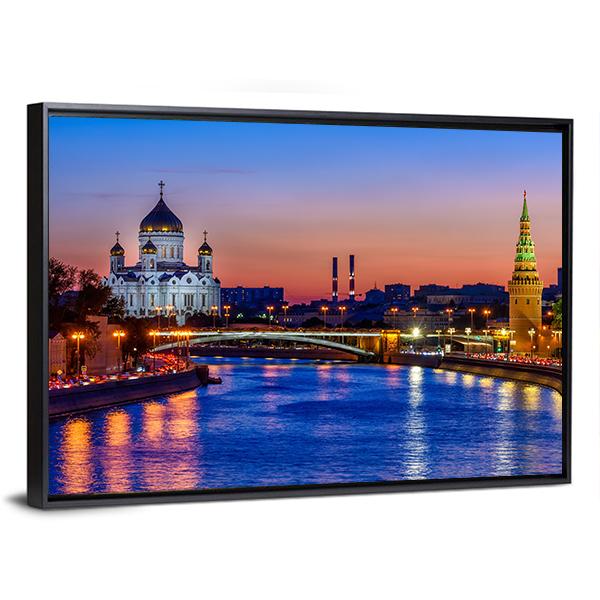 Cathedral Near Moscow River Canvas Wall Art-3 Horizontal-Gallery Wrap-25" x 16"-Tiaracle