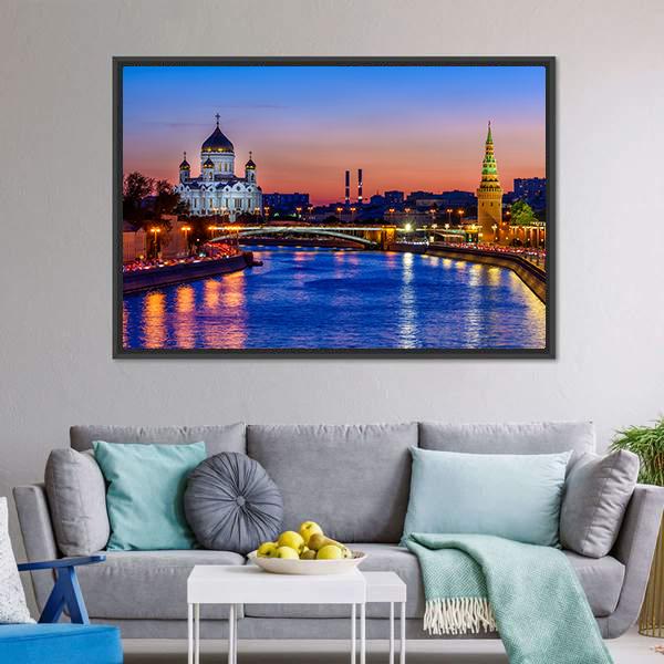 Cathedral Near Moscow River Canvas Wall Art-1 Piece-Floating Frame-24" x 16"-Tiaracle