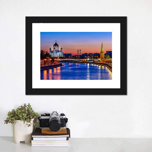 Cathedral Near Moscow River Canvas Wall Art-1 Piece-Framed Print-20" x 16"-Tiaracle