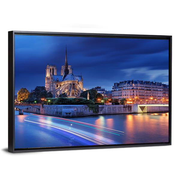 Cathedral Notre Dame De Paris Canvas Wall Art-3 Horizontal-Gallery Wrap-25" x 16"-Tiaracle