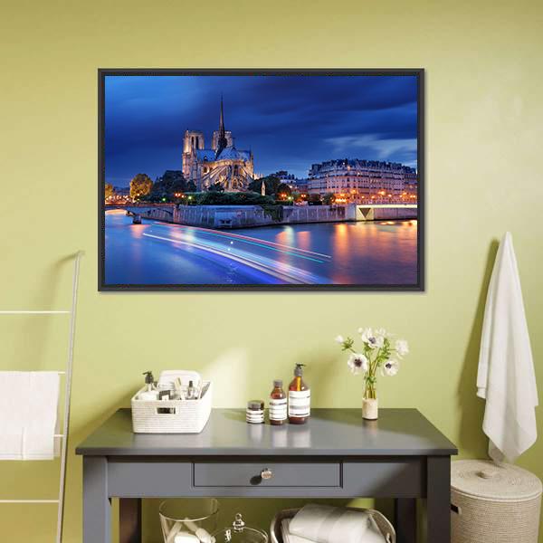 Cathedral Notre Dame De Paris Canvas Wall Art-1 Piece-Floating Frame-24" x 16"-Tiaracle