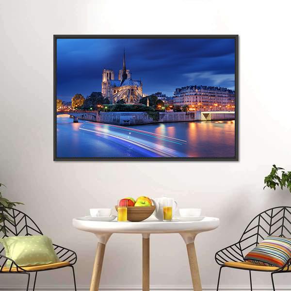 Cathedral Notre Dame De Paris Canvas Wall Art-3 Horizontal-Gallery Wrap-25" x 16"-Tiaracle