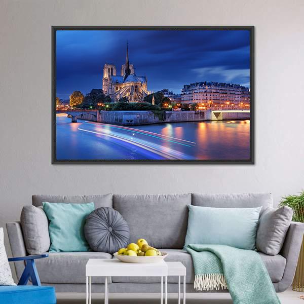 Cathedral Notre Dame De Paris Canvas Wall Art-3 Horizontal-Gallery Wrap-25" x 16"-Tiaracle