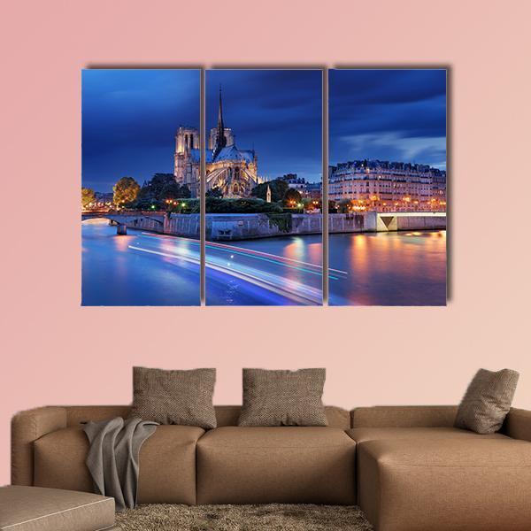 Cathedral Notre Dame De Paris Canvas Wall Art-3 Horizontal-Gallery Wrap-37" x 24"-Tiaracle
