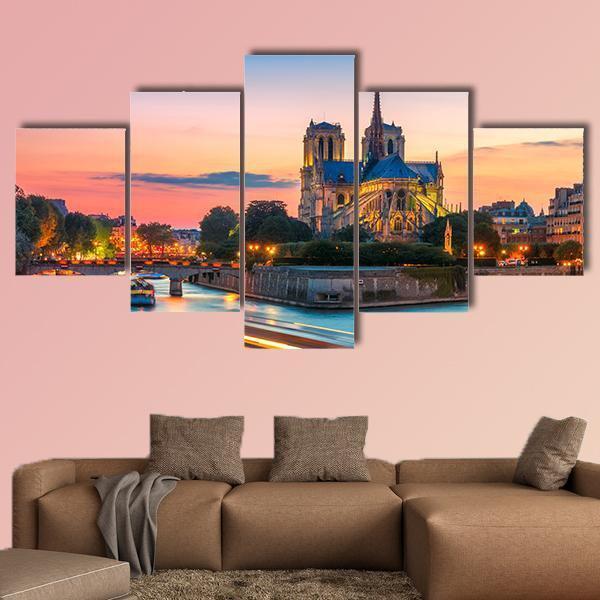 Notre Dame De Paris Canvas Wall Art-5 Star-Gallery Wrap-62" x 32"-Tiaracle
