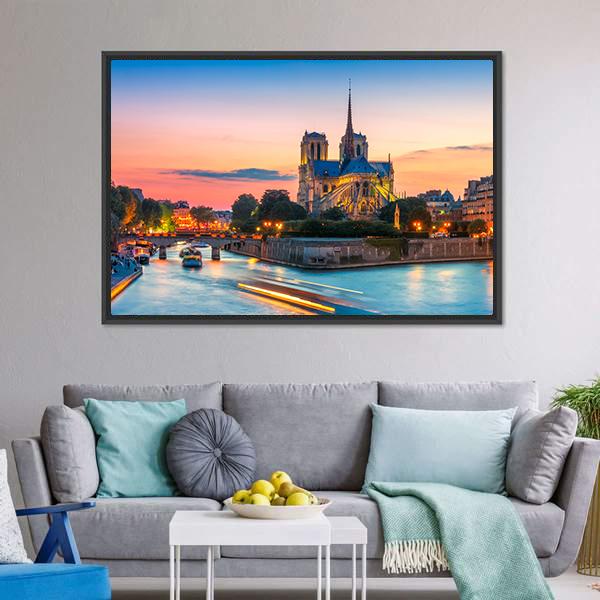 Notre Dame De Paris Canvas Wall Art-1 Piece-Floating Frame-24" x 16"-Tiaracle