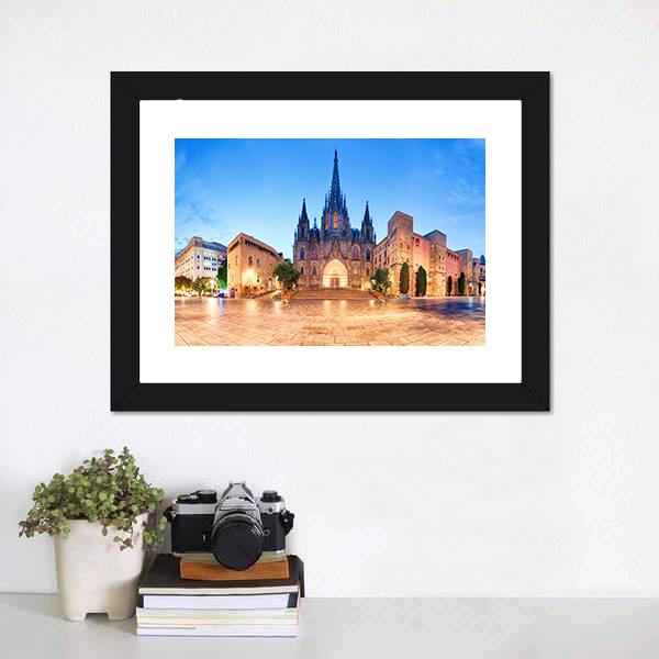 Cathedral Of Barcelona Canvas Wall Art-1 Piece-Framed Print-30" x 20"-Tiaracle