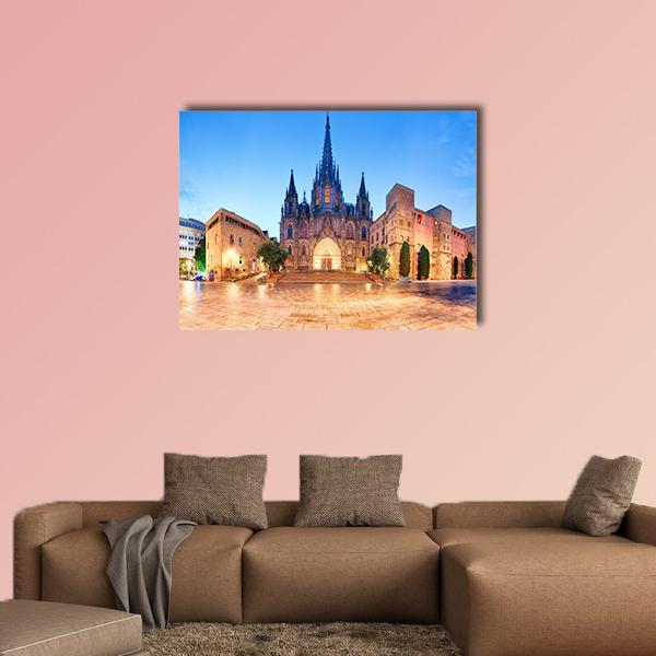 Cathedral Of Barcelona Canvas Wall Art-1 Piece-Gallery Wrap-36" x 24"-Tiaracle
