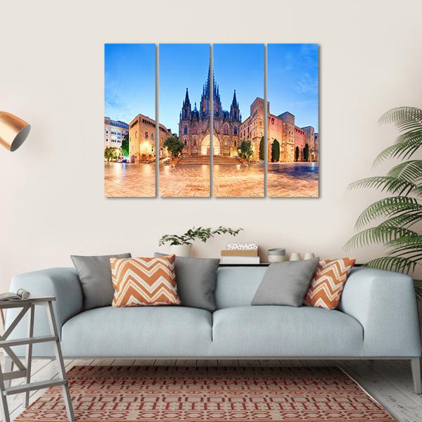 Cathedral Of Barcelona Canvas Wall Art-4 Horizontal-Gallery Wrap-34" x 24"-Tiaracle
