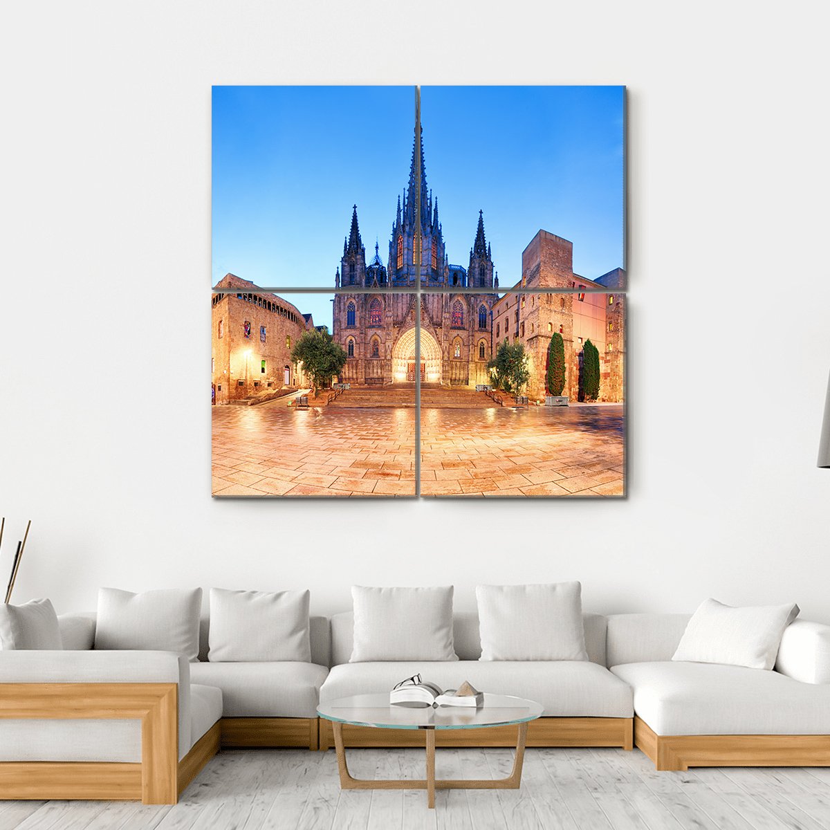 Cathedral Of Barcelona Canvas Wall Art-4 Square-Gallery Wrap-17" x 17"-Tiaracle