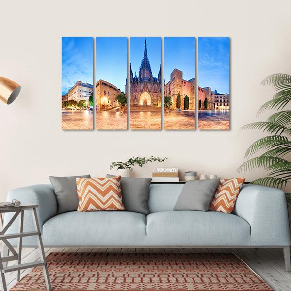 Cathedral Of Barcelona Canvas Wall Art-5 Horizontal-Gallery Wrap-22" x 12"-Tiaracle