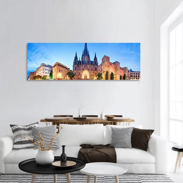 Cathedral Of Barcelona Panoramic Canvas Wall Art-1 Piece-36" x 12"-Tiaracle