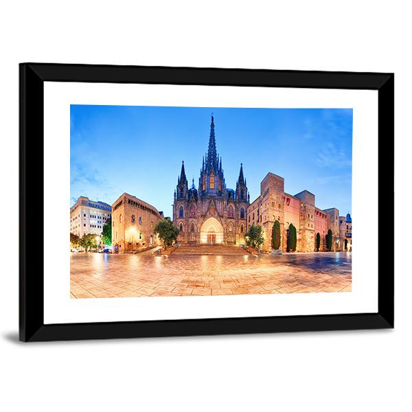 Cathedral Of Barcelona Panoramic Canvas Wall Art-1 Piece-36" x 12"-Tiaracle