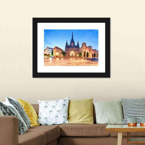 Cathedral Of Barcelona Panoramic Canvas Wall Art-1 Piece-36" x 12"-Tiaracle