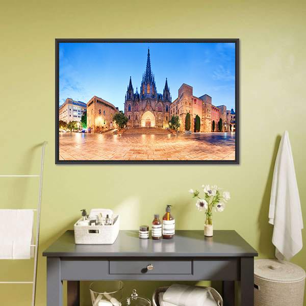 Cathedral Of Barcelona Panoramic Canvas Wall Art-1 Piece-36" x 12"-Tiaracle