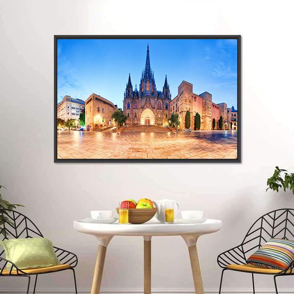 Cathedral Of Barcelona Panoramic Canvas Wall Art-1 Piece-36" x 12"-Tiaracle