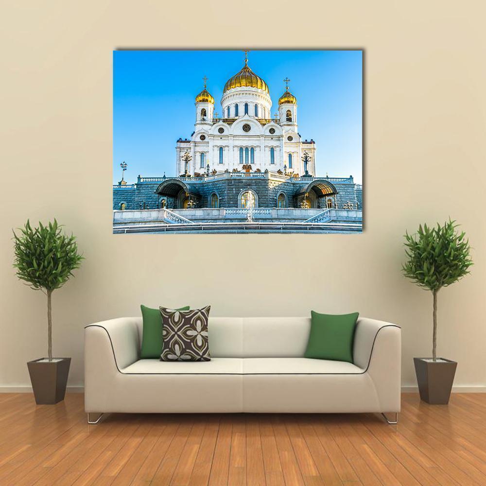 Cathedral of Christ the Saviour Canvas Wall Art in white, gold and blue, single panel hung on a wall