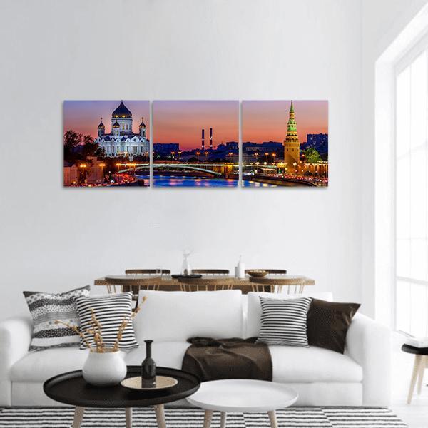 Cathedral Near Moscow River Panoramic Canvas Wall Art-3 Piece-25" x 08"-Tiaracle