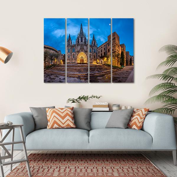 Cathedral Of Saint Eulalia Canvas Wall Art-4 Horizontal-Gallery Wrap-34" x 24"-Tiaracle