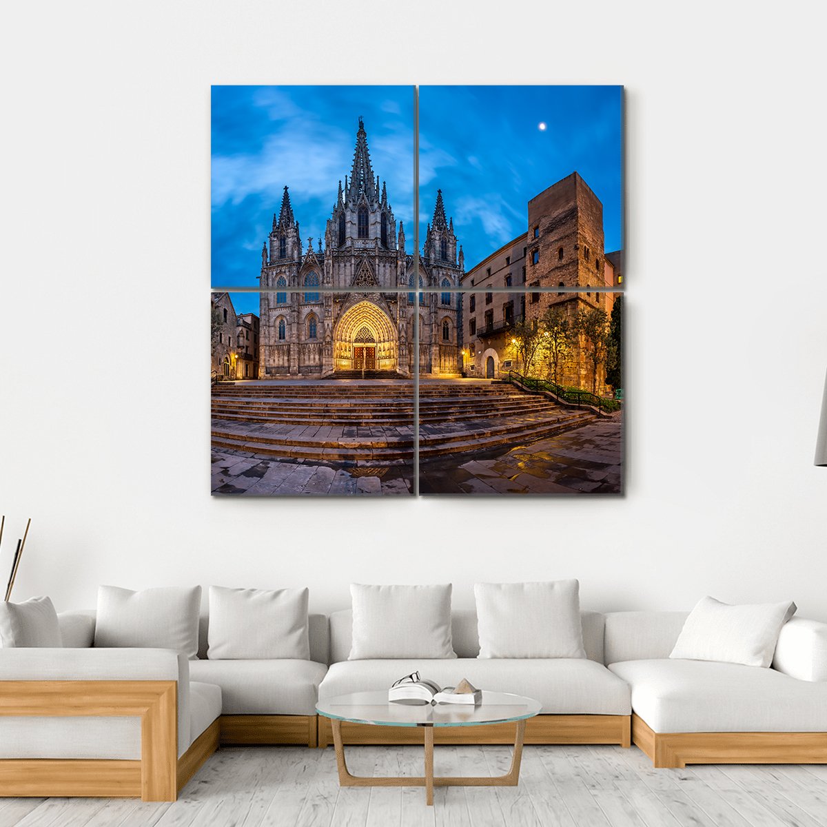 Cathedral Of Saint Eulalia Canvas Wall Art-4 Square-Gallery Wrap-17" x 17"-Tiaracle