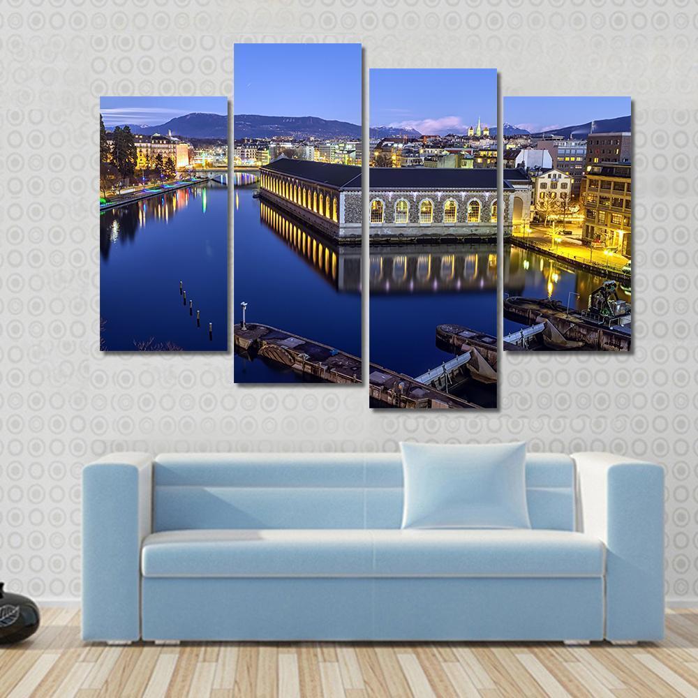 Cathedral Tower & Rhone River Canvas Wall Art-4 Pop-Gallery Wrap-50" x 32"-Tiaracle