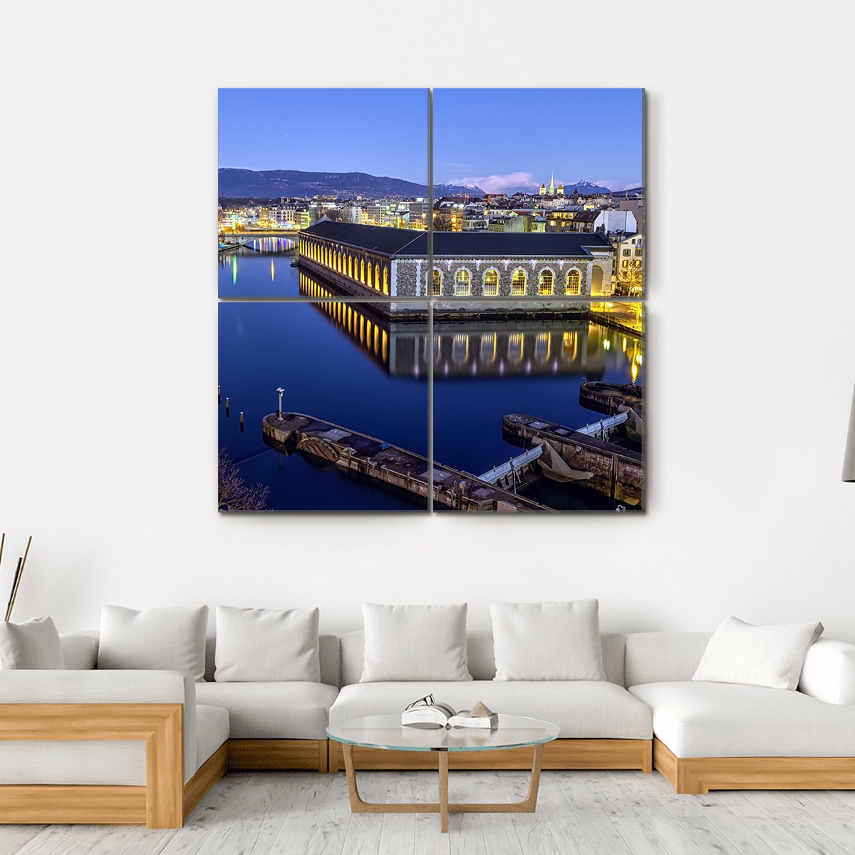 Cathedral Tower &amp; Rhone River Canvas Wall Art-4 Square-Gallery Wrap-17" x 17"-Tiaracle