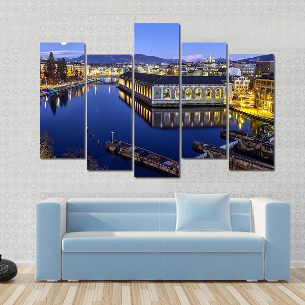 Cathedral Tower &amp; Rhone River Canvas Wall Art-5 Pop-Gallery Wrap-47" x 32"-Tiaracle