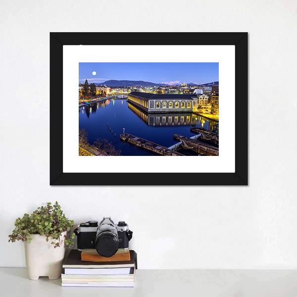 Cathedral Tower &amp; Rhone River Canvas Wall Art-1 Piece-Framed Print-20" x 16"-Tiaracle