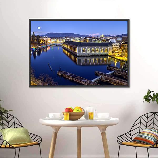 Cathedral Tower &amp; Rhone River Canvas Wall Art-5 Horizontal-Gallery Wrap-22" x 12"-Tiaracle