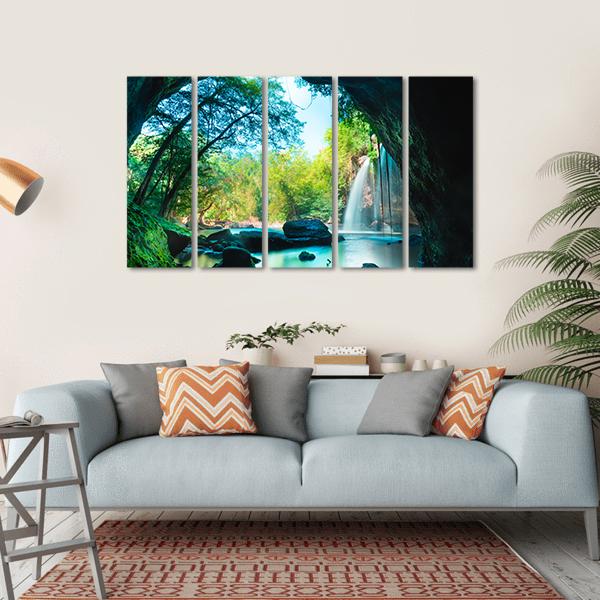 Cave &amp; Waterfall Canvas Wall Art-5 Horizontal-Gallery Wrap-22" x 12"-Tiaracle