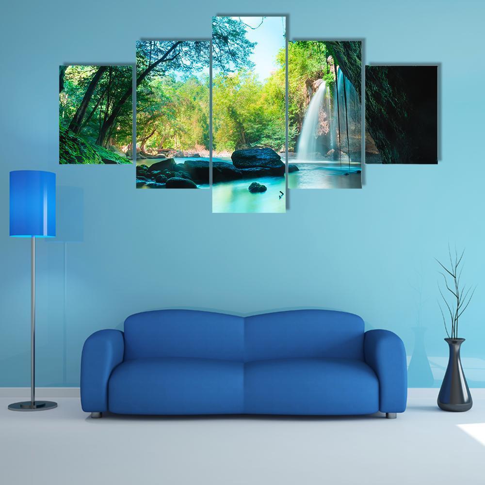 Cave & Waterfall Canvas Wall Art-5 Star-Gallery Wrap-62" x 32"-Tiaracle