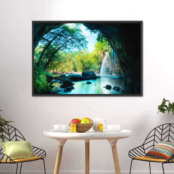 Cave & Waterfall Canvas Wall Art-3 Horizontal-Gallery Wrap-25" x 16"-Tiaracle