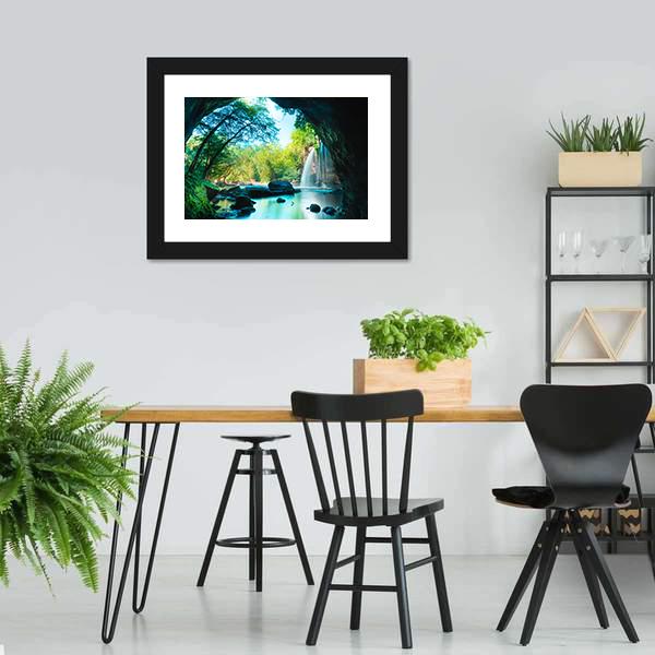 Cave & Waterfall Canvas Wall Art-3 Horizontal-Gallery Wrap-25" x 16"-Tiaracle