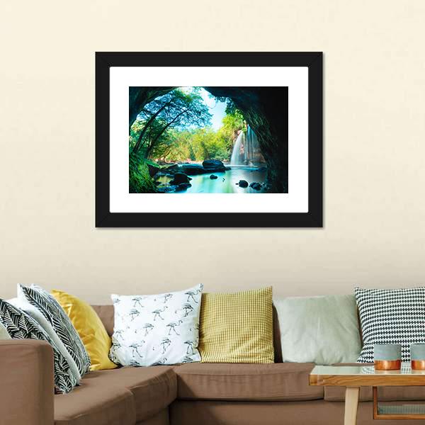 Cave & Waterfall Canvas Wall Art-3 Horizontal-Gallery Wrap-25" x 16"-Tiaracle
