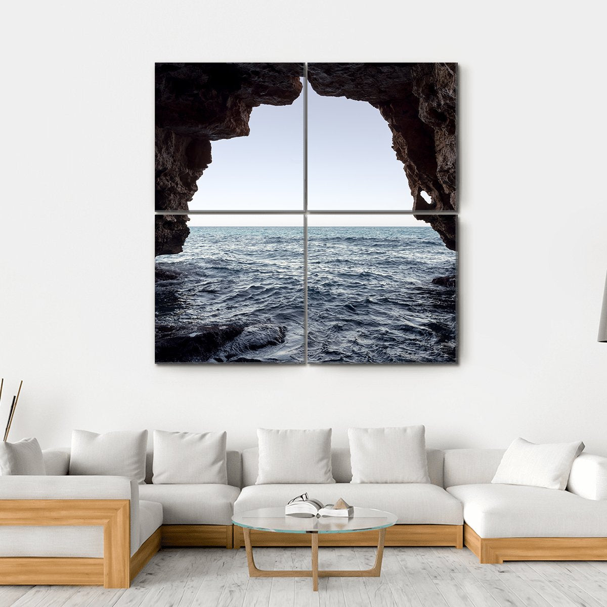Cave In Moraig Beach Canvas Wall Art-4 Square-Gallery Wrap-17" x 17"-Tiaracle