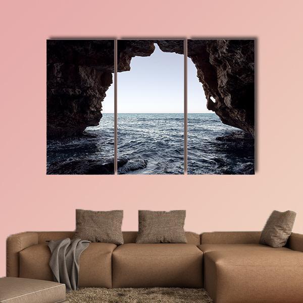 Cave In Moraig Beach Canvas Wall Art-3 Horizontal-Gallery Wrap-37" x 24"-Tiaracle