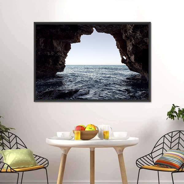 Cave In Moraig Beach Canvas Wall Art-3 Horizontal-Gallery Wrap-25" x 16"-Tiaracle