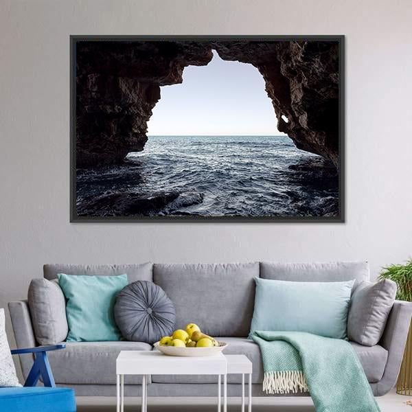 Cave In Moraig Beach Canvas Wall Art-1 Piece-Floating Frame-24" x 16"-Tiaracle