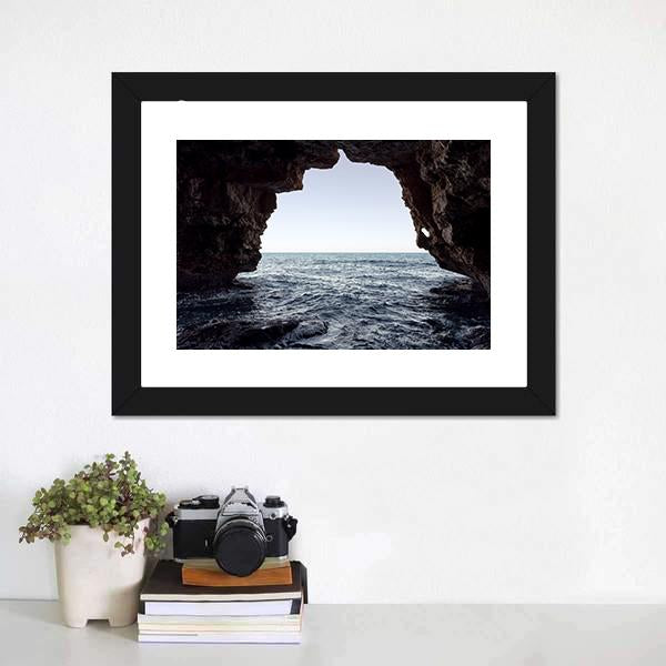 Cave In Moraig Beach Canvas Wall Art-1 Piece-Framed Print-20" x 16"-Tiaracle
