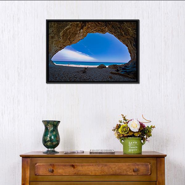 Cave Paradise &amp; Sea Canvas Wall Art-1 Piece-Floating Frame-24" x 16"-Tiaracle