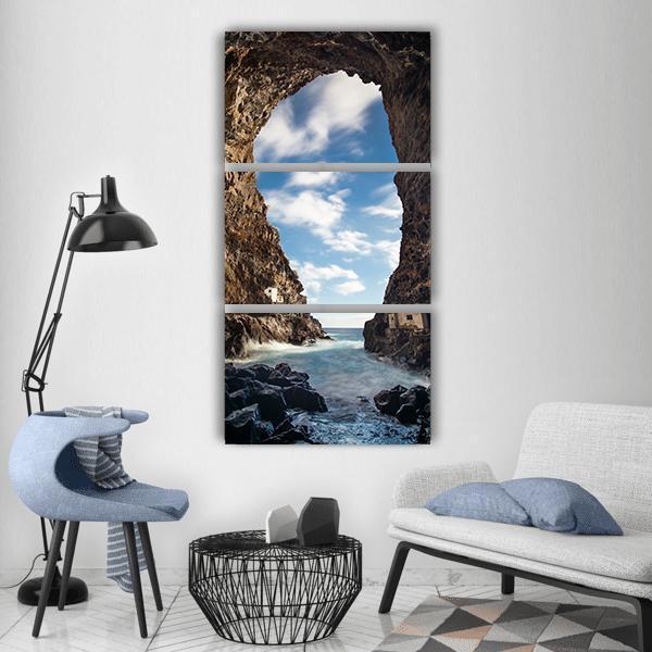 Cave With Bay Coast Vertical Canvas Wall Art-3 Vertical-Gallery Wrap-12" x 25"-Tiaracle