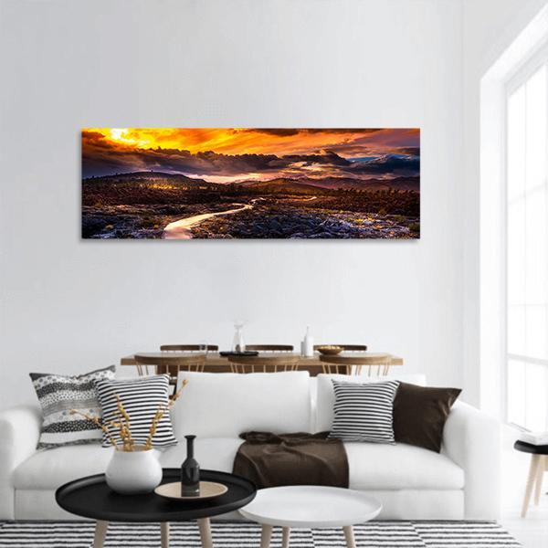 Caves Trail At Sunset Panoramic Canvas Wall Art-3 Piece-25" x 08"-Tiaracle