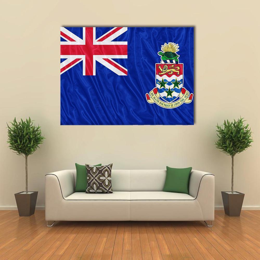 Cayman Islands Flag with Coat of Arms Canvas Wall Art in white, red and blue, single panel hung on a wall