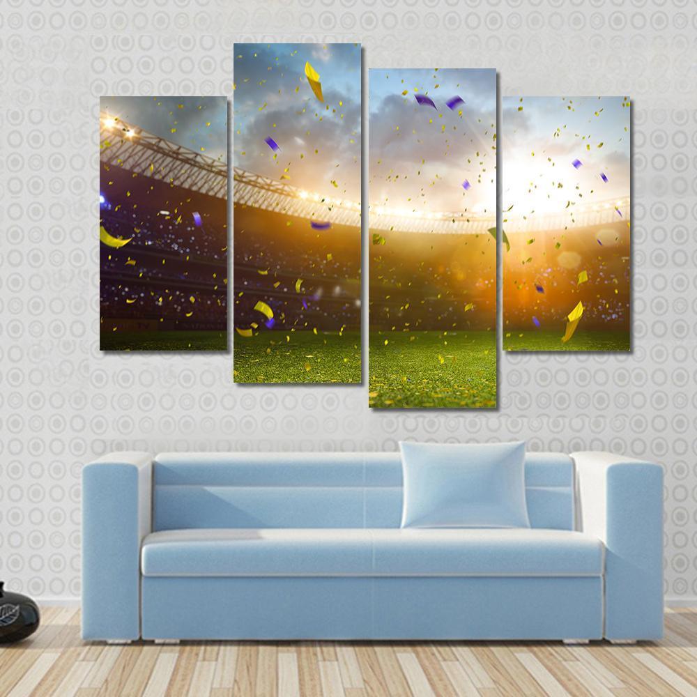 Celebration In Soccer Stadium Canvas Wall Art-4 Pop-Gallery Wrap-50&quot; x 32&quot;-Tiaracle