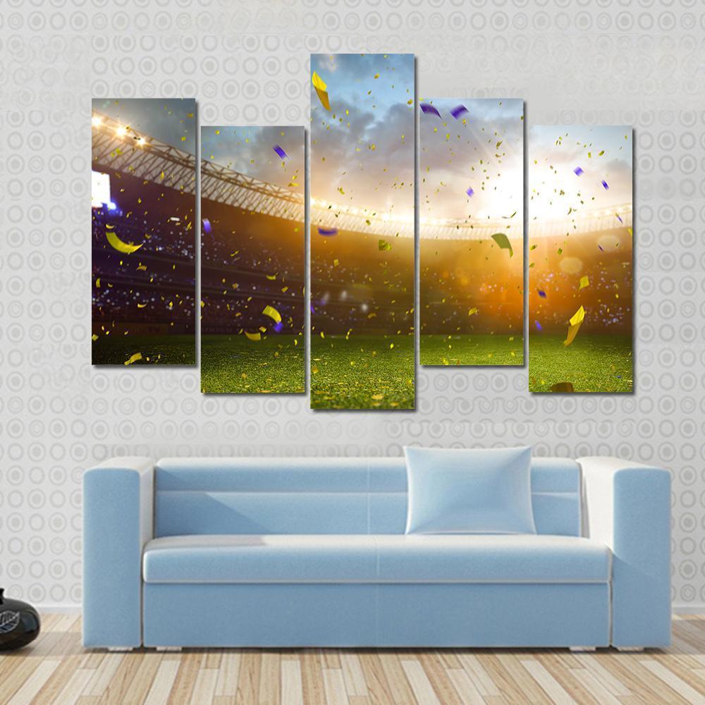 Celebration In Soccer Stadium Canvas Wall Art-5 Pop-Gallery Wrap-47" x 32"-Tiaracle
