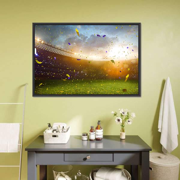 Celebration In Soccer Stadium Canvas Wall Art-3 Horizontal-Gallery Wrap-25" x 16"-Tiaracle