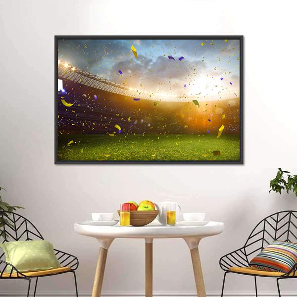 Celebration In Soccer Stadium Canvas Wall Art-1 Piece-Floating Frame-24&quot; x 16&quot;-Tiaracle