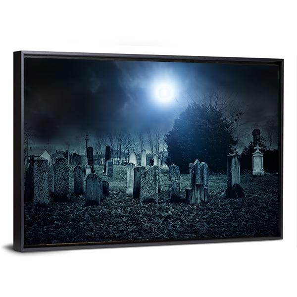 Cemetery Night Canvas Wall Art-5 Horizontal-Gallery Wrap-22" x 12"-Tiaracle