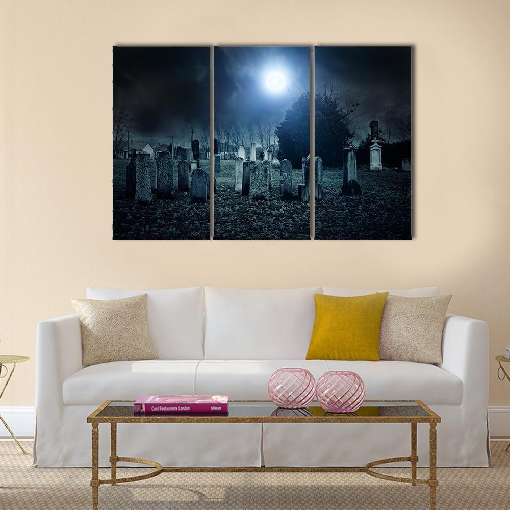 Cemetery Night Canvas Wall Art-3 Horizontal-Gallery Wrap-37" x 24"-Tiaracle